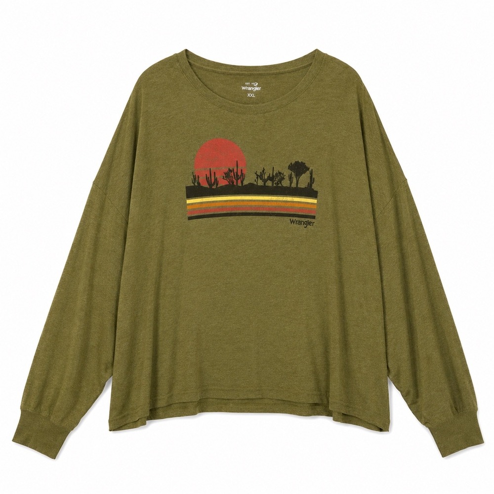 Wrangler Desert Sunset Graphic Tee Olive Green Oversized XXL
